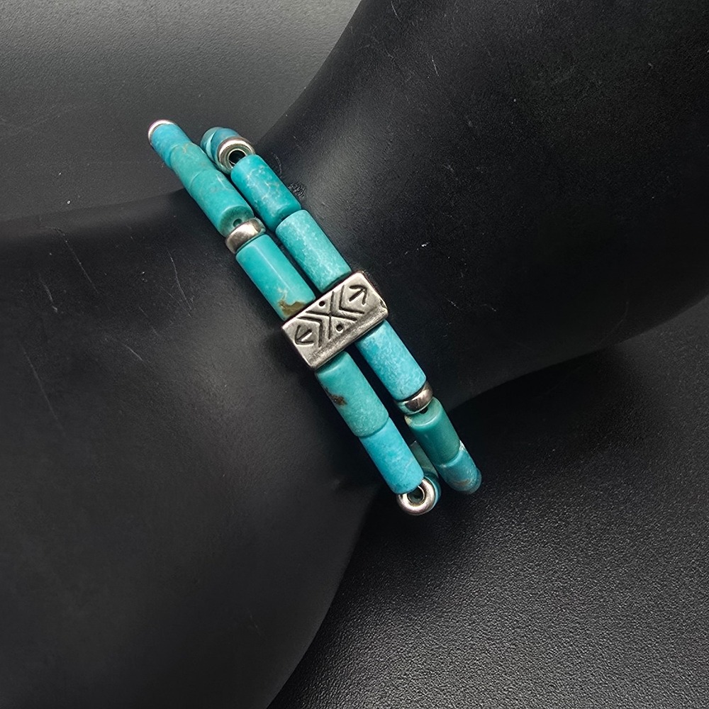 Shube Dakota West Turquoise Beaded Bracelet Stretch 925 Tube Bead